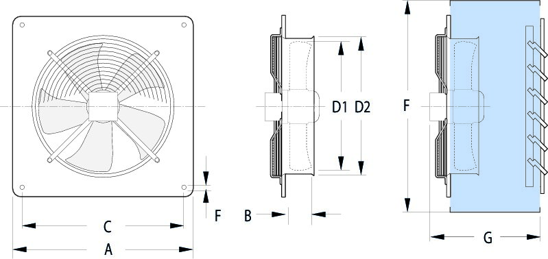 Images Dimensions - FADE 16-4 WHD, Axial Fan - Fantech